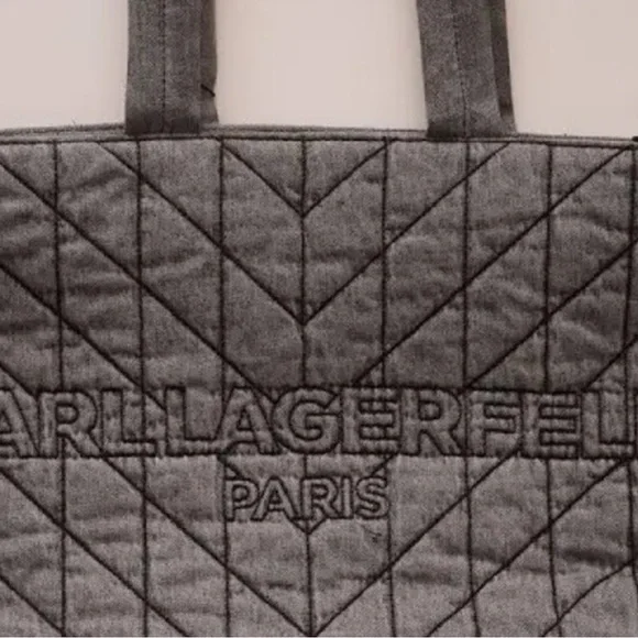 NWT Karl Lagerfeld Amour Denim Quilted Tote Bag 13.5 x 6 x 14 - Picture 4 of 15